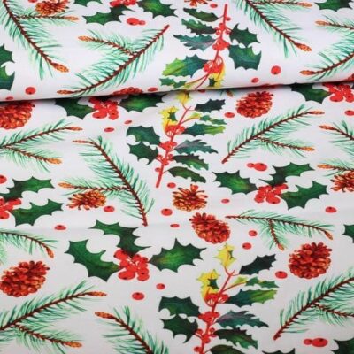 Tissu Terlenka Noël pomme de pin/houx