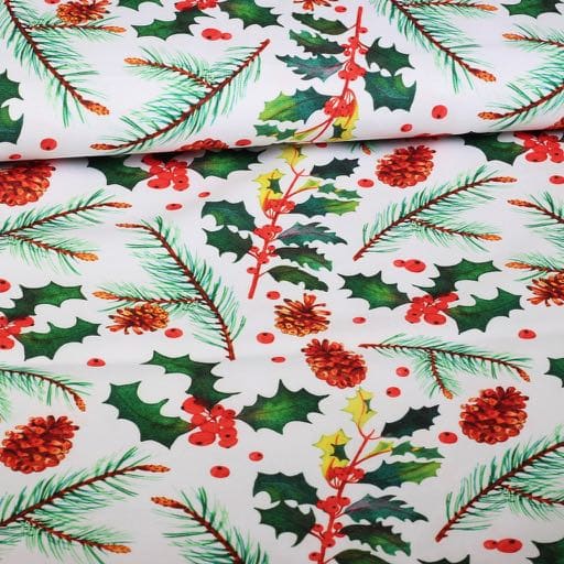 Tissu Terlenka Noël pomme de pin/houx
