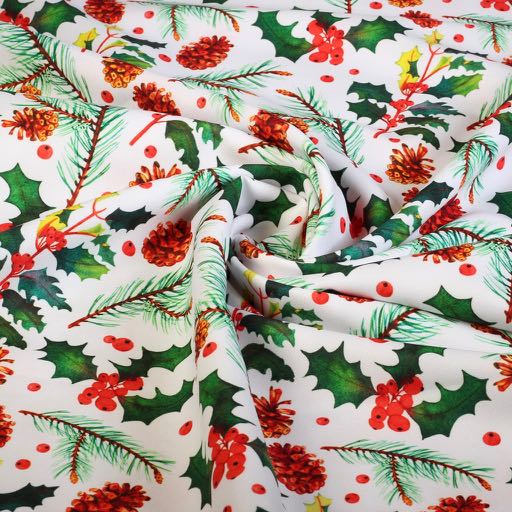 Tissu Terlenka Noël pomme de pin/houx