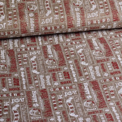 Tissu Jute Noël imprimé blanc rouge