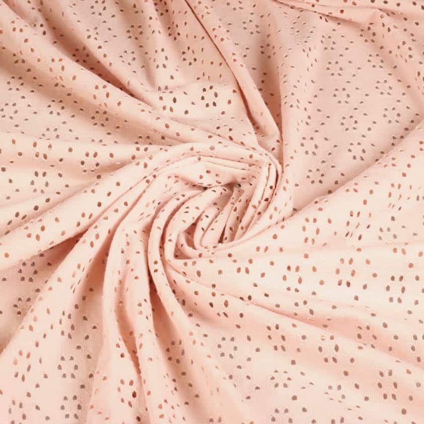 Tissu jersey broderie rose poudré