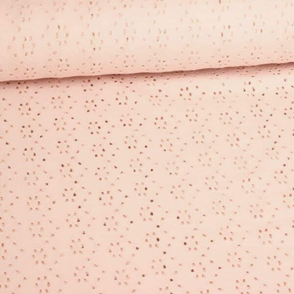 Tissu jersey broderie rose poudré