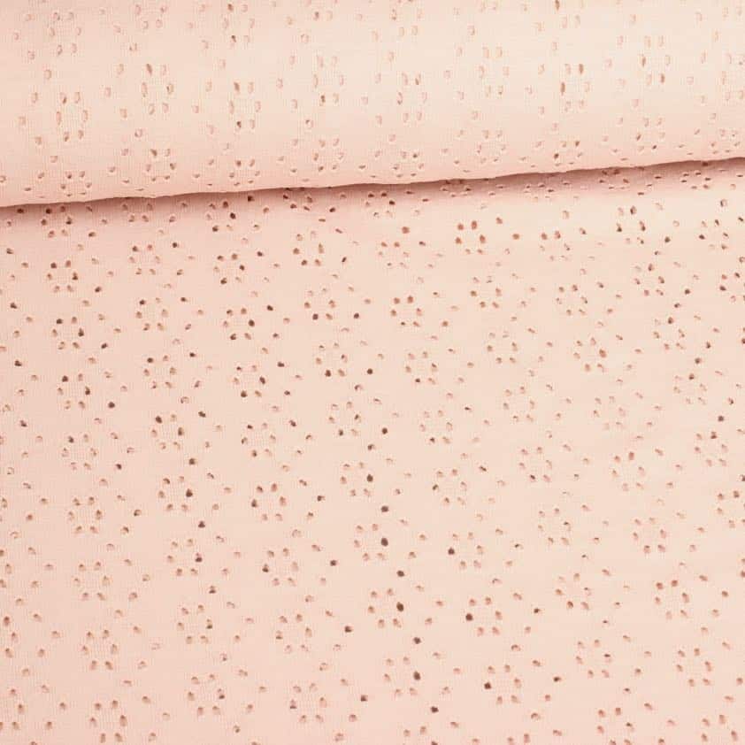 Tissu jersey broderie rose poudré
