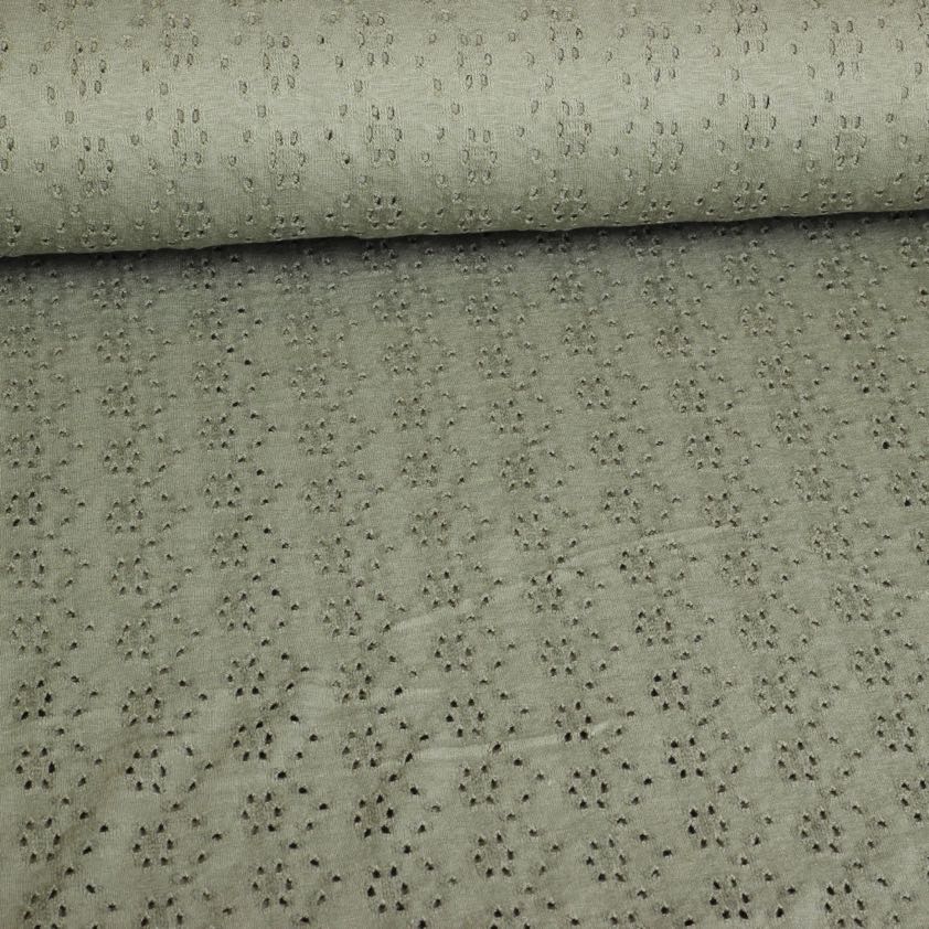 Tissu jersey broderie vert armée