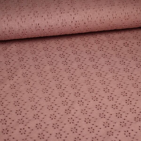 Tissu jersey broderie rose ancien foncé