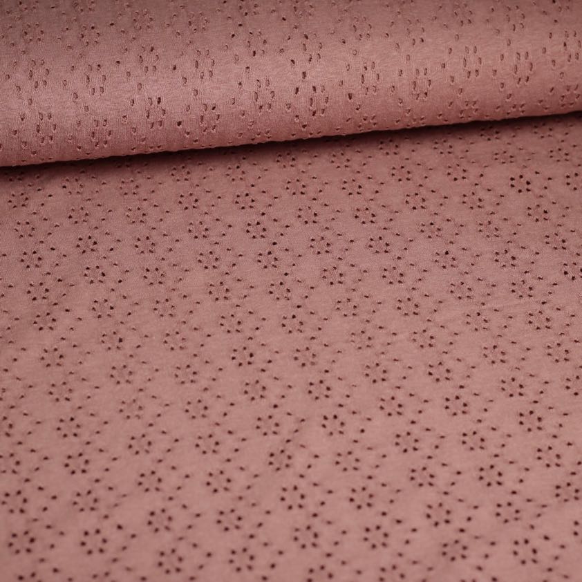 Tissu jersey broderie rose ancien foncé