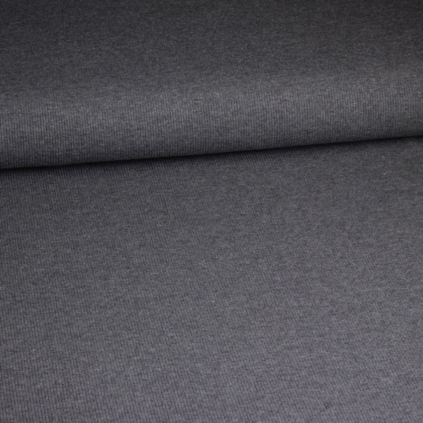 Tissu jersey côtelé coton gris mélange