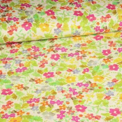 Tissu lin viscose Bloem années 70 vert digital