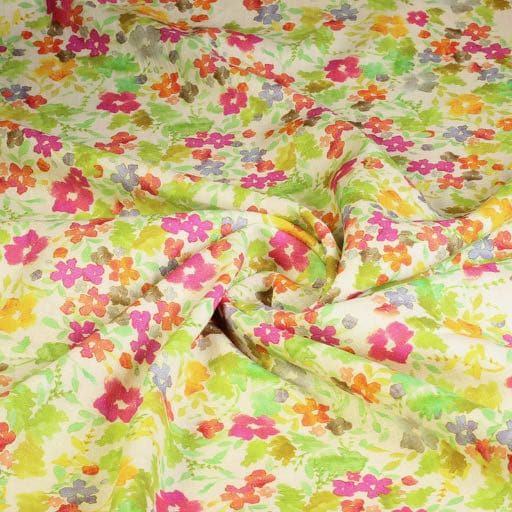 Tissu lin viscose Bloem années 70 vert digital