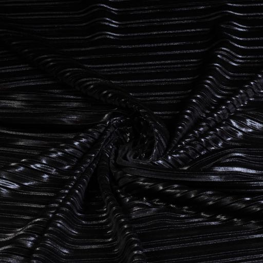 Tissu plissé jersey stretch métallisé noir