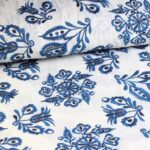 Katoen broderie retro bloem blauw