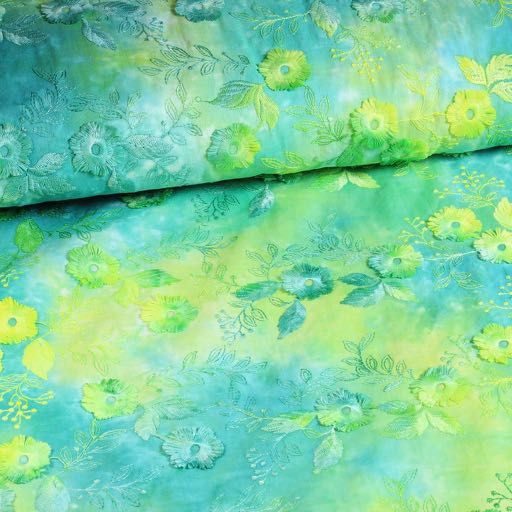 Tissu Poppy broderie tie dye vert