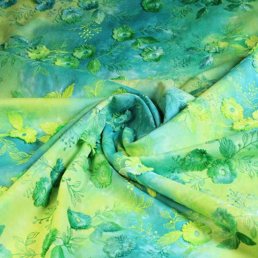 Tissu Poppy broderie tie dye vert