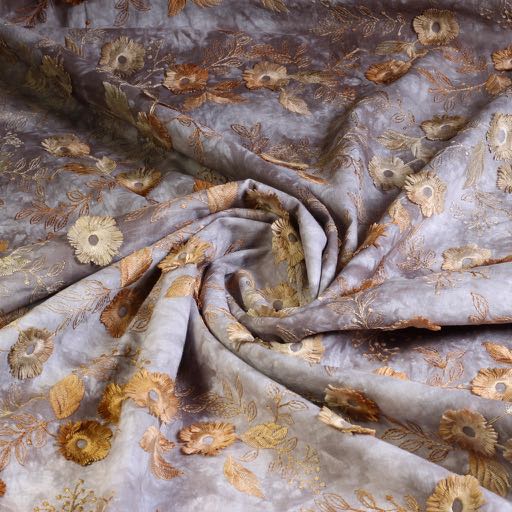 Tissu Poppy broderie tie dye marron