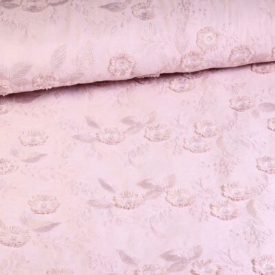 Tissu broderie bloem rose ancien