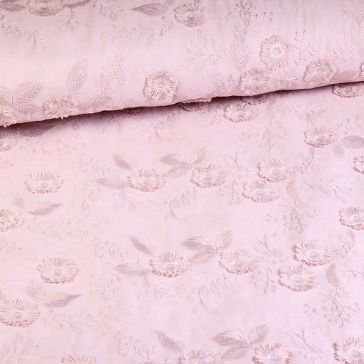 Tissu broderie bloem rose ancien