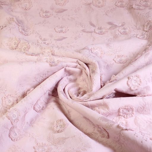 Tissu broderie bloem rose ancien