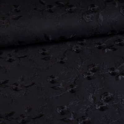 Tissu Katoen Catchy broderie florale noir