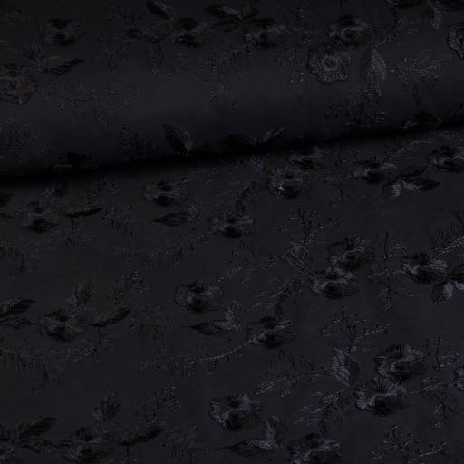 Tissu Katoen Catchy broderie florale noir