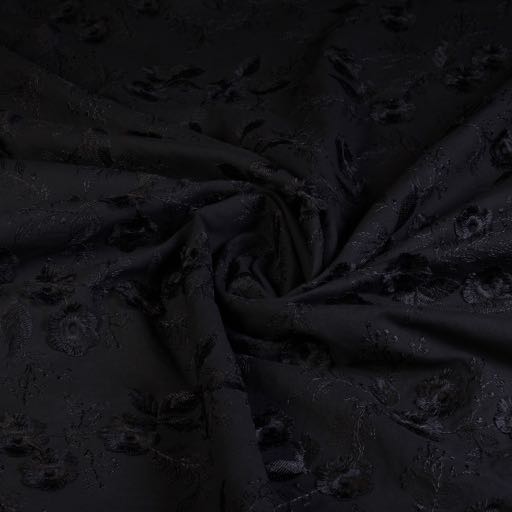 Tissu Katoen Catchy broderie florale noir
