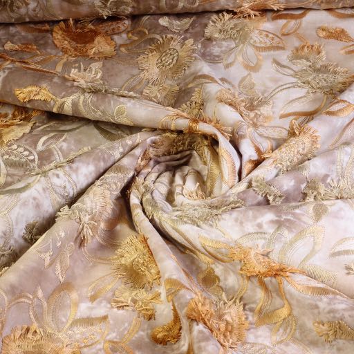 Tissu broderie coton tie dye marron