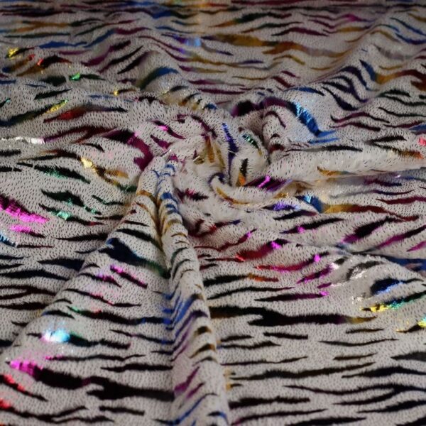 Tissu fausse fourrure blanc rayure multicolor foil