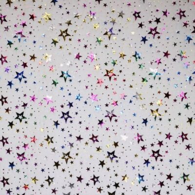Tissu fourrure imitation blanc multicolor foil étoile