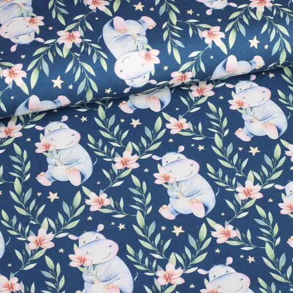 Tissu tricot imprimé numérique hippopotame jean