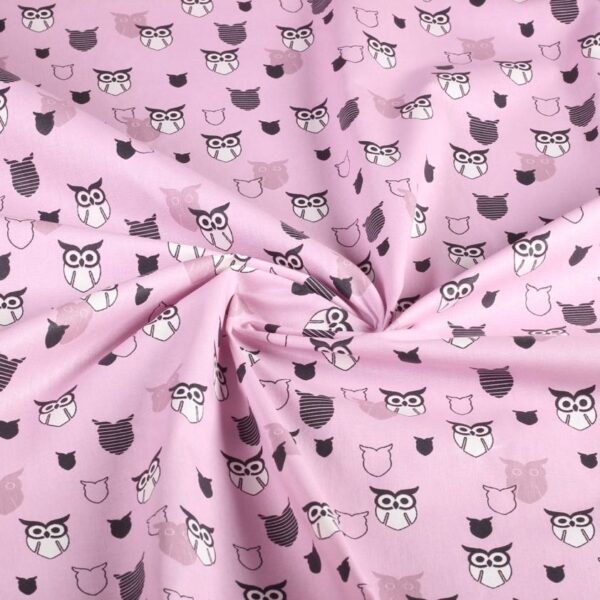 Tissu popeline chouette rose