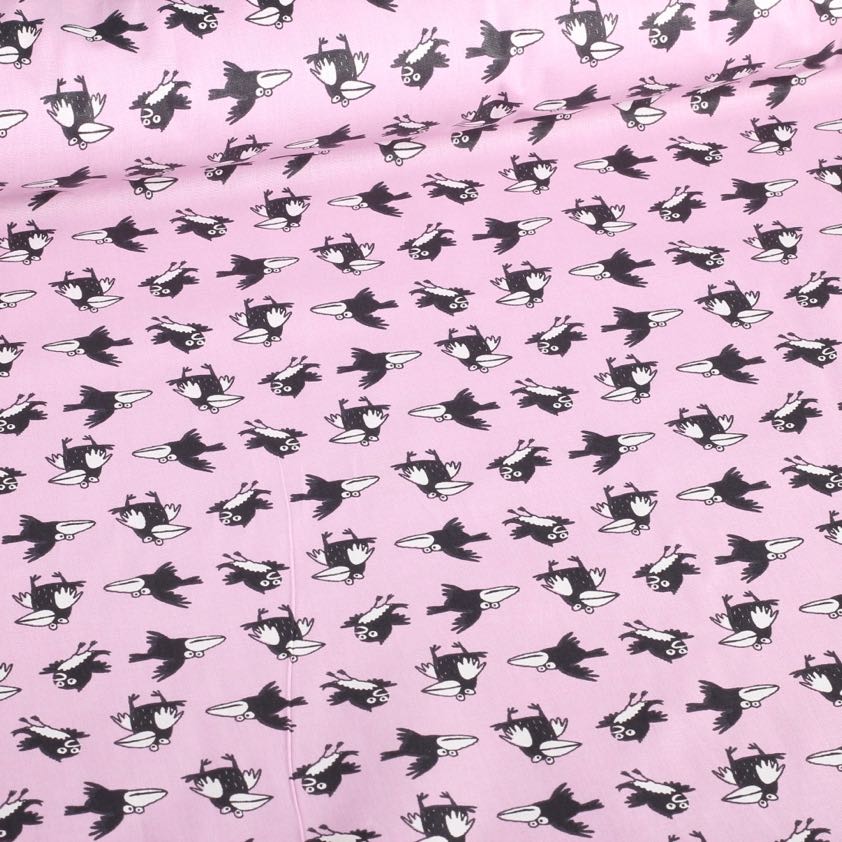 Tissu popeline corbeau rose