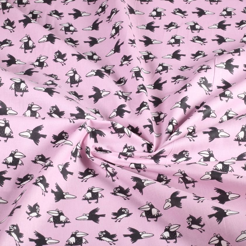 Tissu popeline corbeau rose