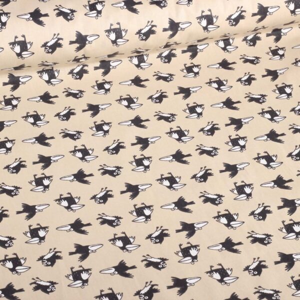 Tissu popeline corbeau beige
