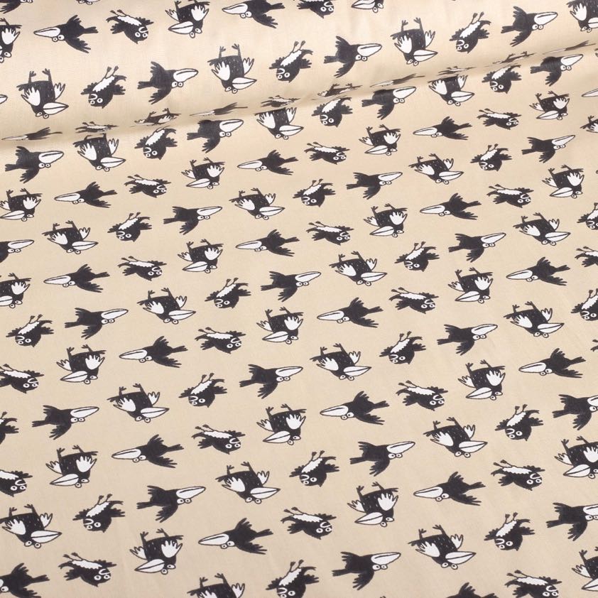 Tissu popeline corbeau beige