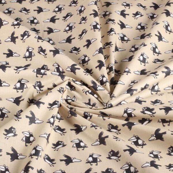 Tissu popeline corbeau beige