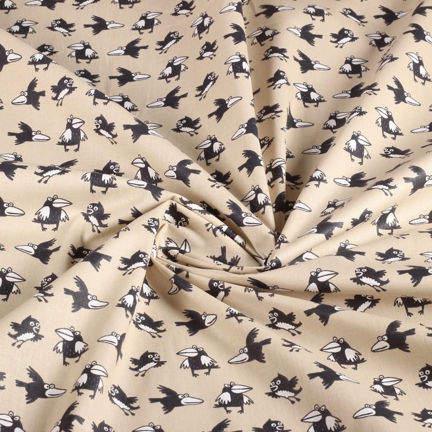 Tissu popeline corbeau beige