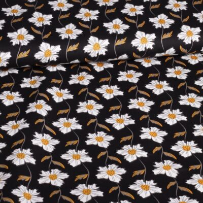 Tissu popeline fantaisie marguerites noir