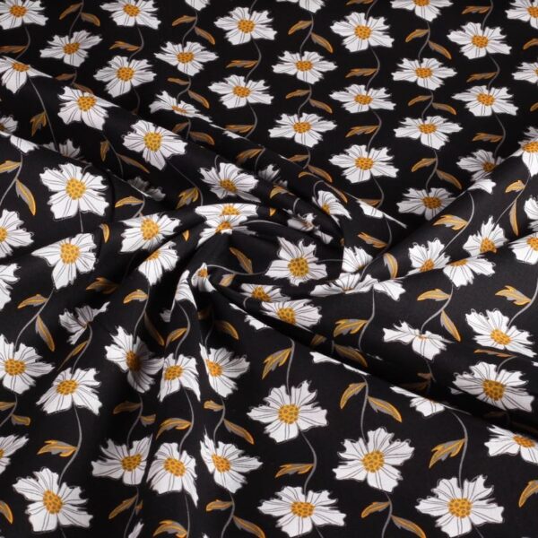 Tissu popeline fantaisie marguerites noir