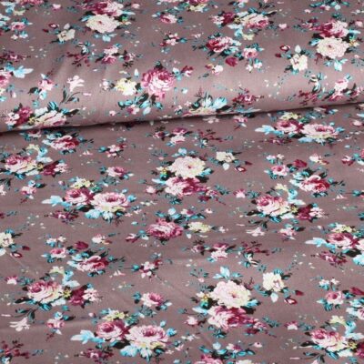 Tissu popeline petites fleurs gris
