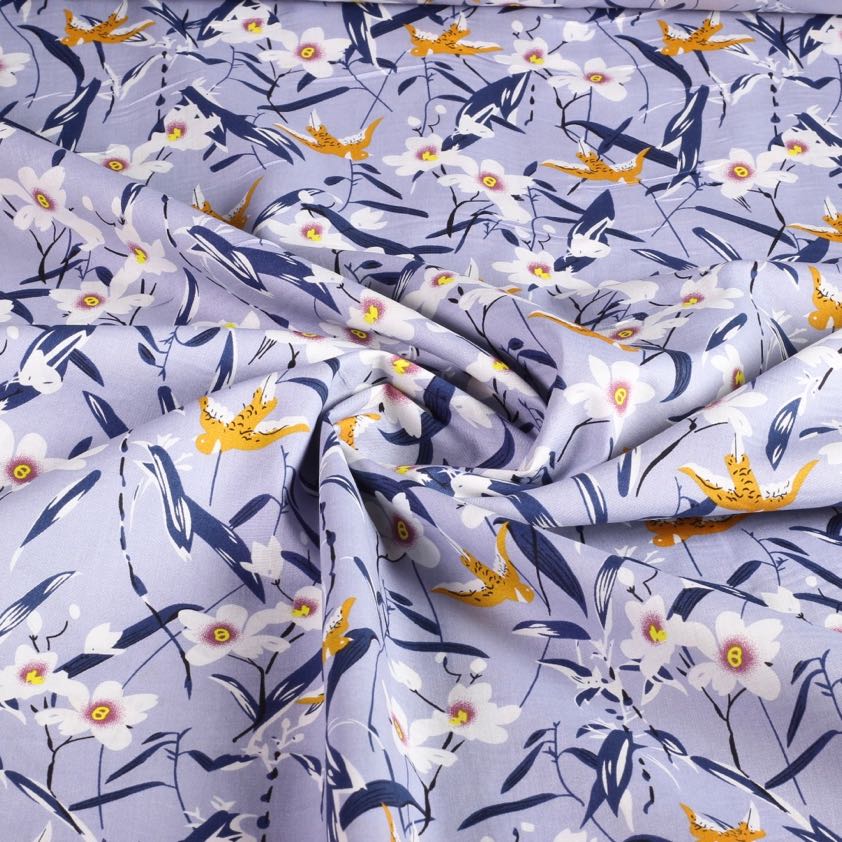 Tissu popeline hirondelle bleu clair