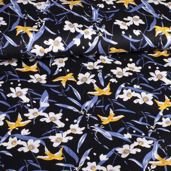Tissu popeline hirondelle noir