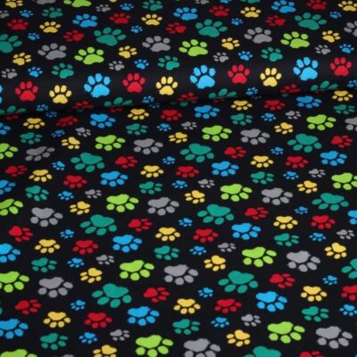 Tissu coton pattes de chien noir