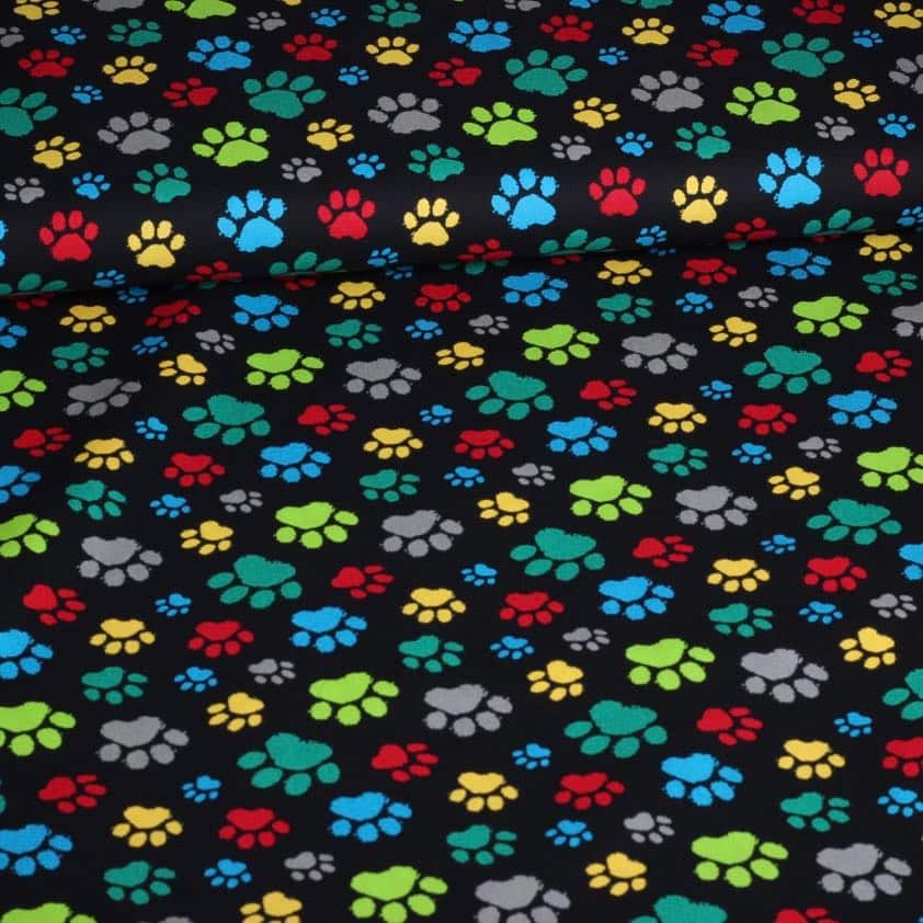 Tissu coton pattes de chien noir