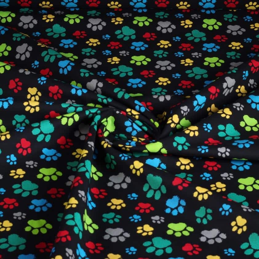 Tissu coton pattes de chien noir