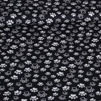 Tissu popeline pattes de chien noir blanc