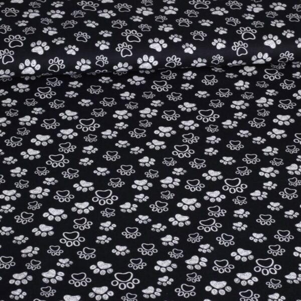Tissu popeline pattes de chien noir blanc
