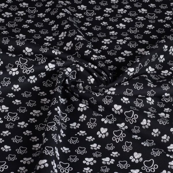 Tissu popeline pattes de chien noir blanc