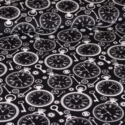 Tissu popeline horloge noir