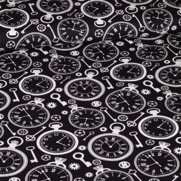Tissu popeline horloge noir