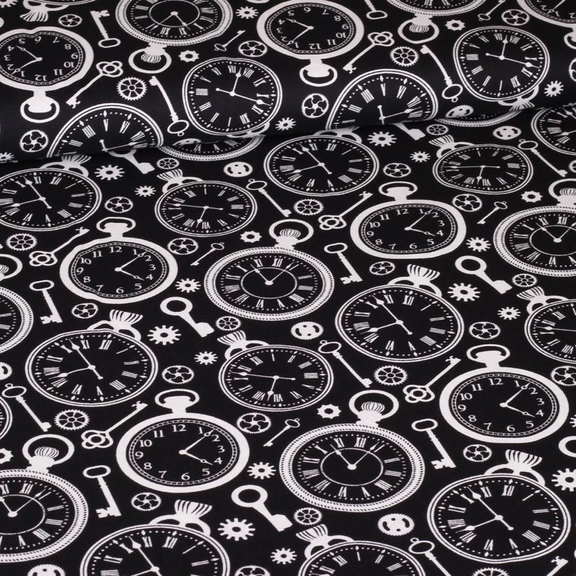 Tissu popeline horloge noir