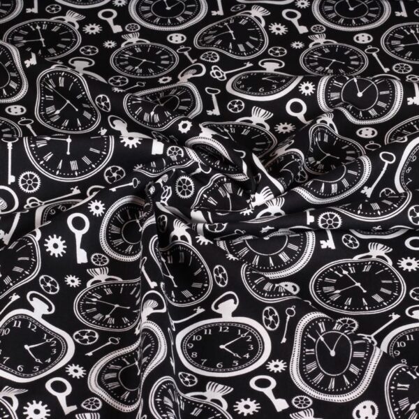 Tissu popeline horloge noir